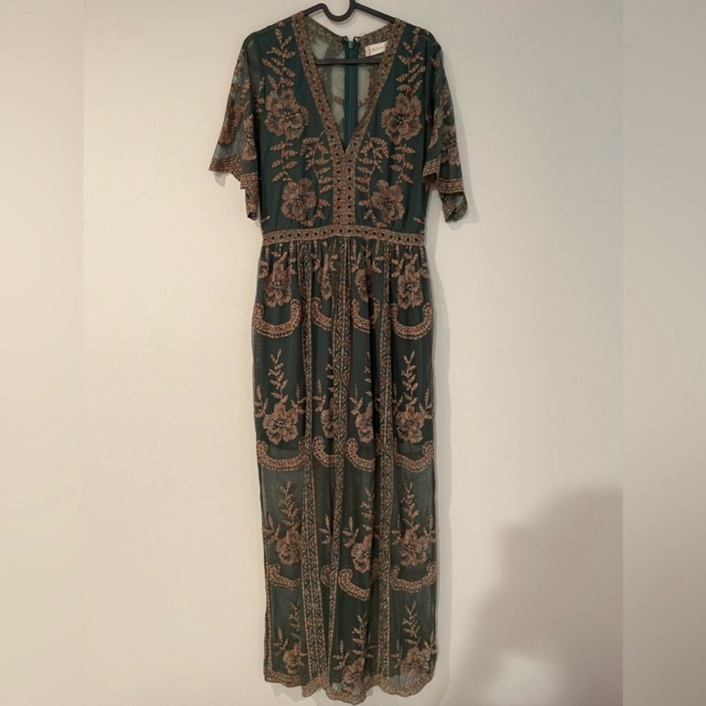 Elegant Green Floral Lace Dress